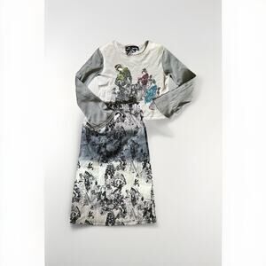 No Boundaries VTG Y2k Kids Girls 4/5 Skirt top Matching set Geisha Asian Gray